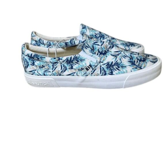 NWT Nautica Candler Canvas Slip On Shoes in Navy Palm Print Men's Size 9 - Picture 2 of 10